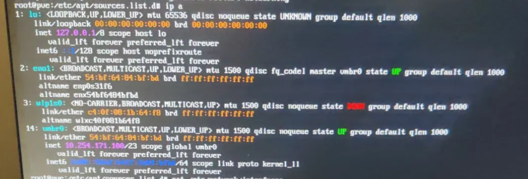 ip a output